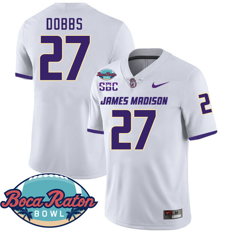 #27 Jacob Dobbs James Madison Dukes 2024 Boca Raton Bowl Jersey-White